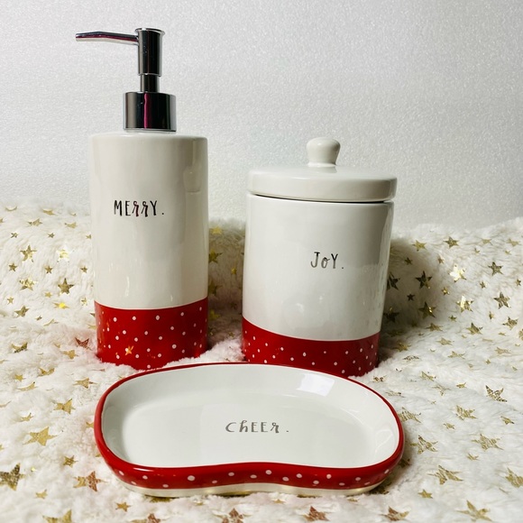 Rae Dunn Christmas polka dots bathroom accessories